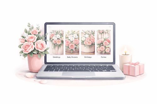 laptop showing florals to hire
