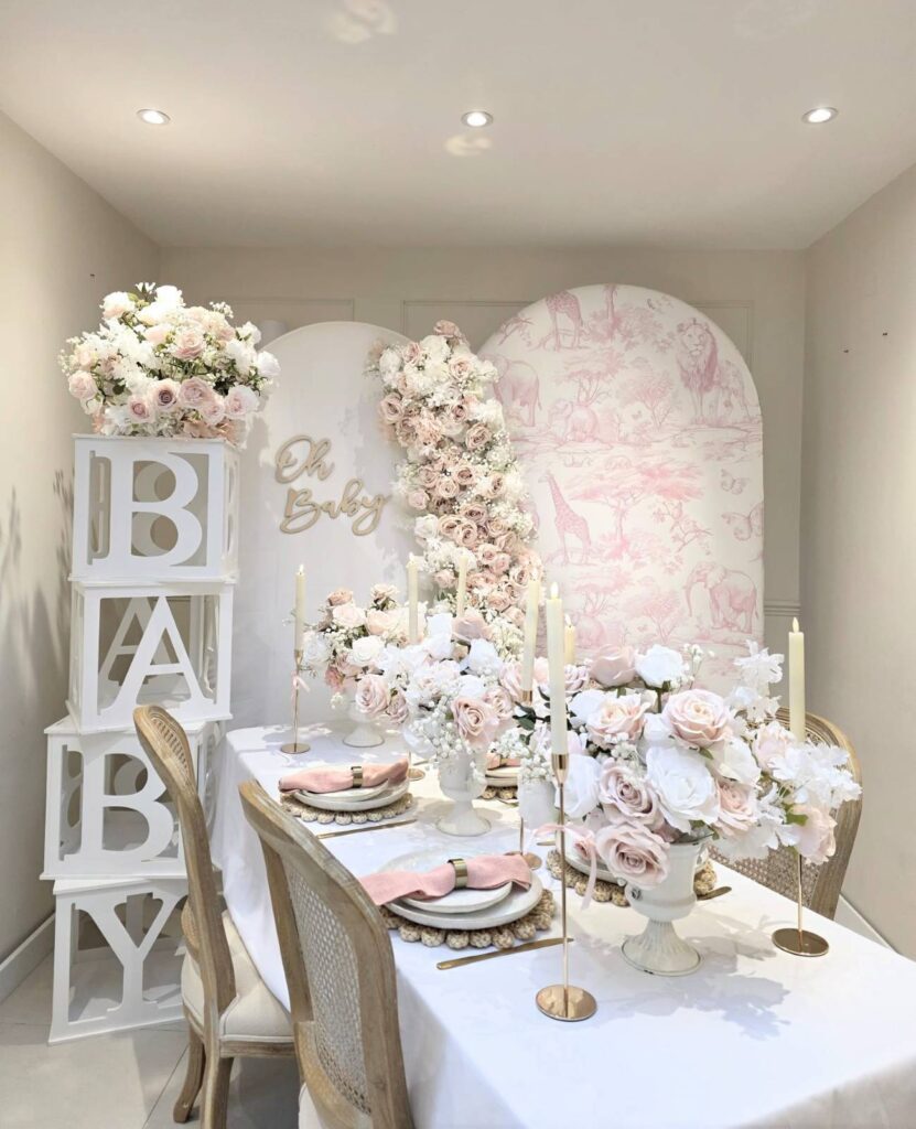 Baby Shower flowers in pink